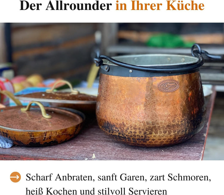 CopperGarden Kupferkessel 20 L mit Henkel I Robuster Kessel aus verzinntem Kupfer: Ideale Wärmeleitu