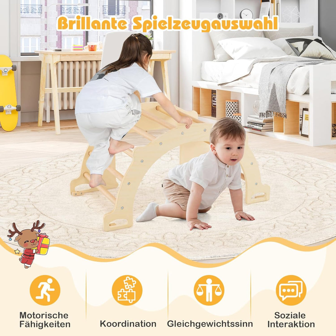 COSTWAY Kletterbogen, 8 in 1 Klettergerüst Indoor mit Aufbewahrungsbox, Kinder Spielplatz zum Klette