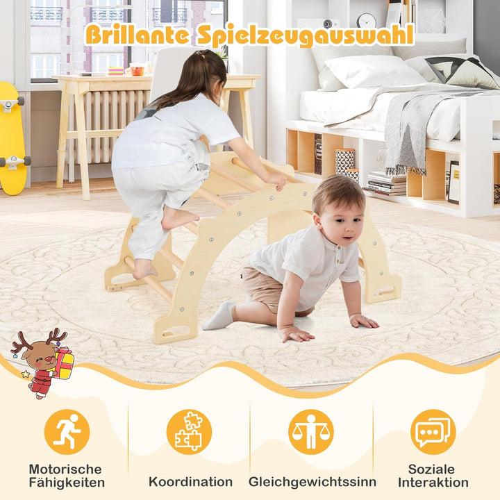 COSTWAY Kletterbogen, 8 in 1 Klettergerüst Indoor mit Aufbewahrungsbox, Kinder Spielplatz zum Klette