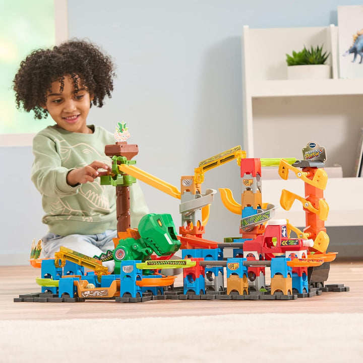 VTech Marble Rush - Dino Adventures Magnetic Set XL400 E – Interaktive Murmelbahn mit spannenden Bah