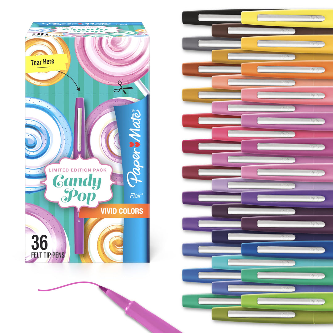 Paper Mate Flair Filzstifte, mittlere Spitze (0,7 mm), limitierte Edition Candy Pop, Box mit 36 Stüc