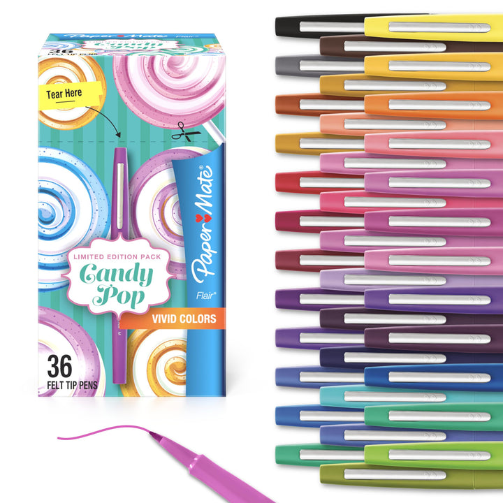 Paper Mate Flair Filzstifte, mittlere Spitze (0,7 mm), limitierte Edition Candy Pop, Box mit 36 Stüc