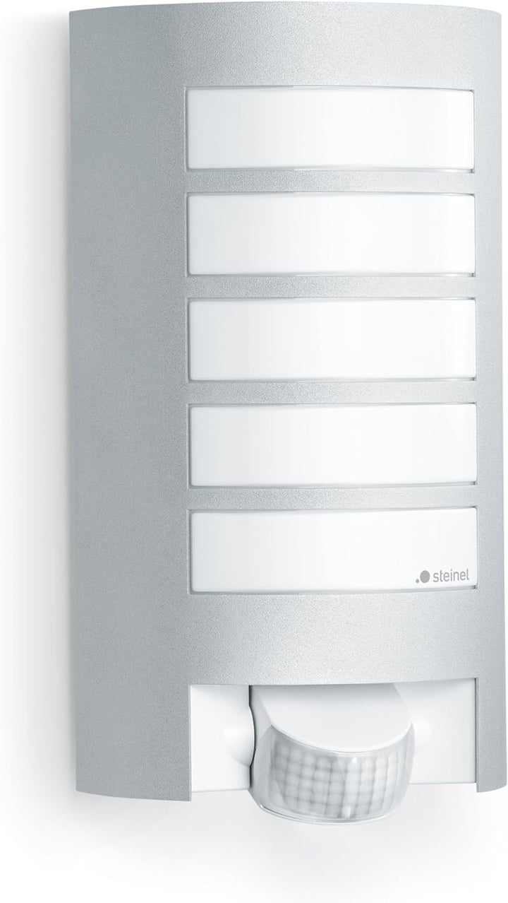 Steinel Aussenleuchte L 12 S silber, 180° Bewegungsmelder, Dämmerungssensor, Alu-Blende, E27, Max. 6
