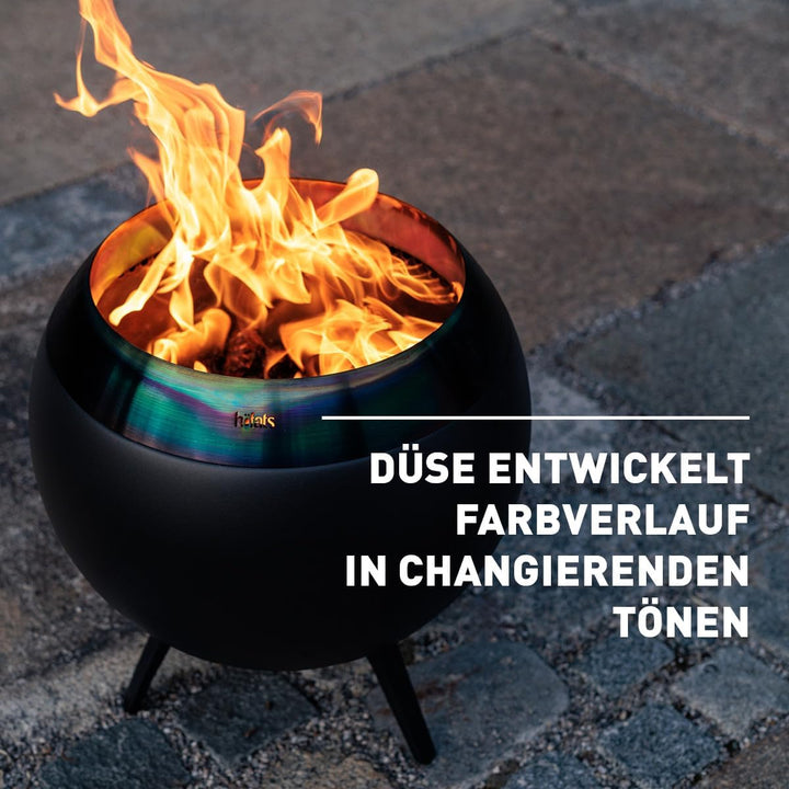 höfats - Moon 45 All Black Feuerschale mit niedrigem Fuss - emaillierter, raucharmer, schwarzer Feue