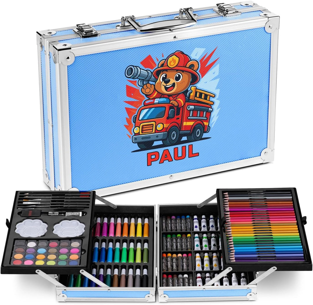 Maverton personalisiertes Kunstset für Kinder - 118-teilig Malkoffer - Buntstifte Koffer Set - Gesch