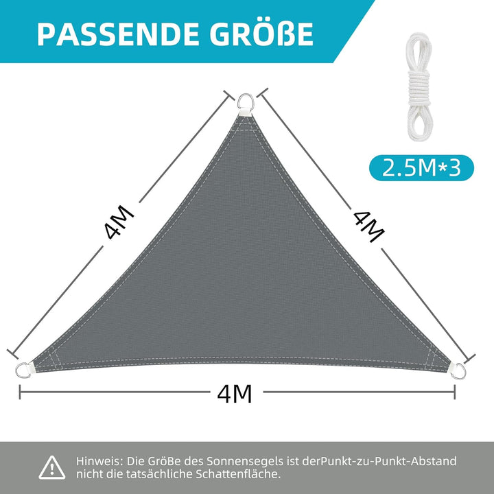Sonnensegel, Sonnensegel Dreieckig 4x4x4m Mit Befestigung, Sun sail Wasserdicht Sonnenschutz UV Schu