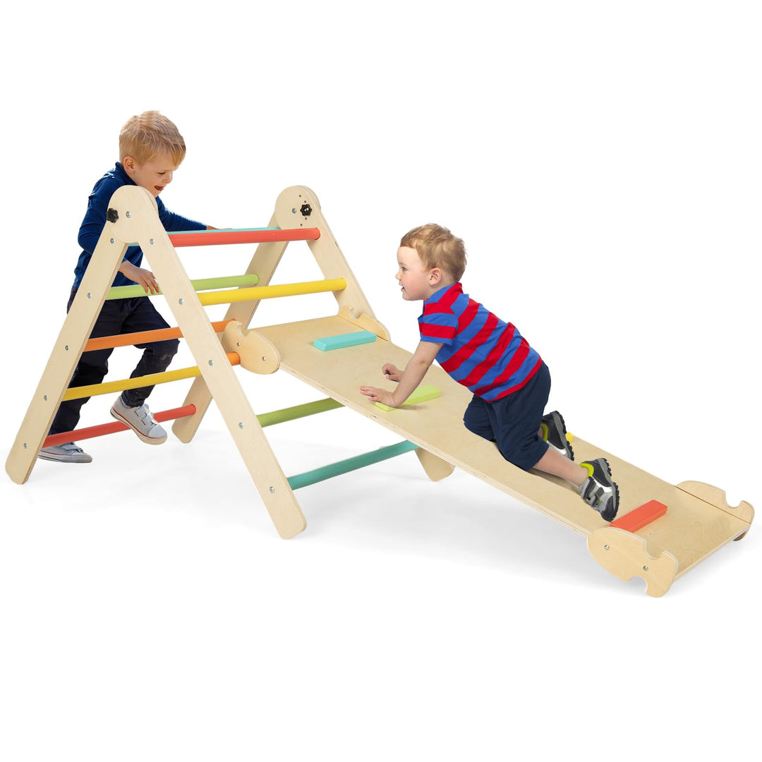 DREAMADE Montessori Klettergerüst Indoor, Holzdreieck Kletterspielzeug aus Holz, Kletterdreieck mit
