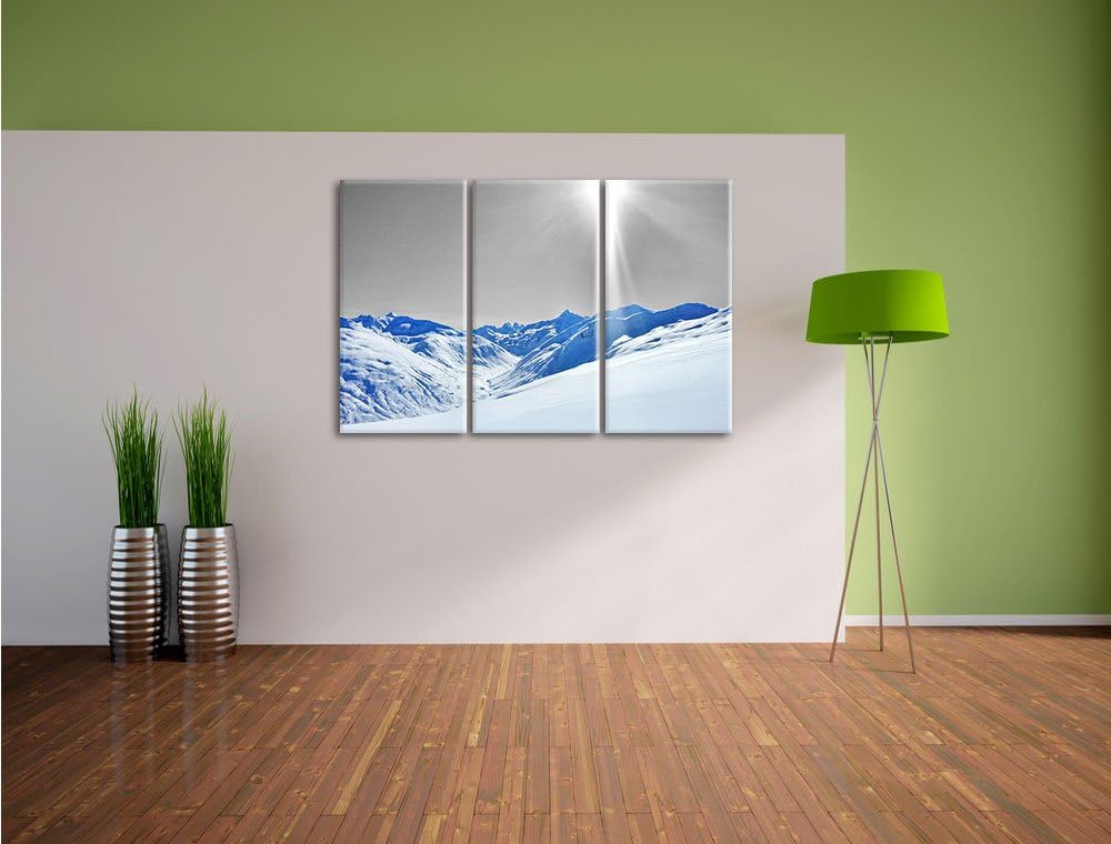 Pixxprint Berglandschaft im Winter / 3-Teilig/Gesamtmass 120cm Leinwandbild bespannt auf Holzrahmen/