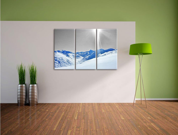 Pixxprint Berglandschaft im Winter / 3-Teilig/Gesamtmass 120cm Leinwandbild bespannt auf Holzrahmen/
