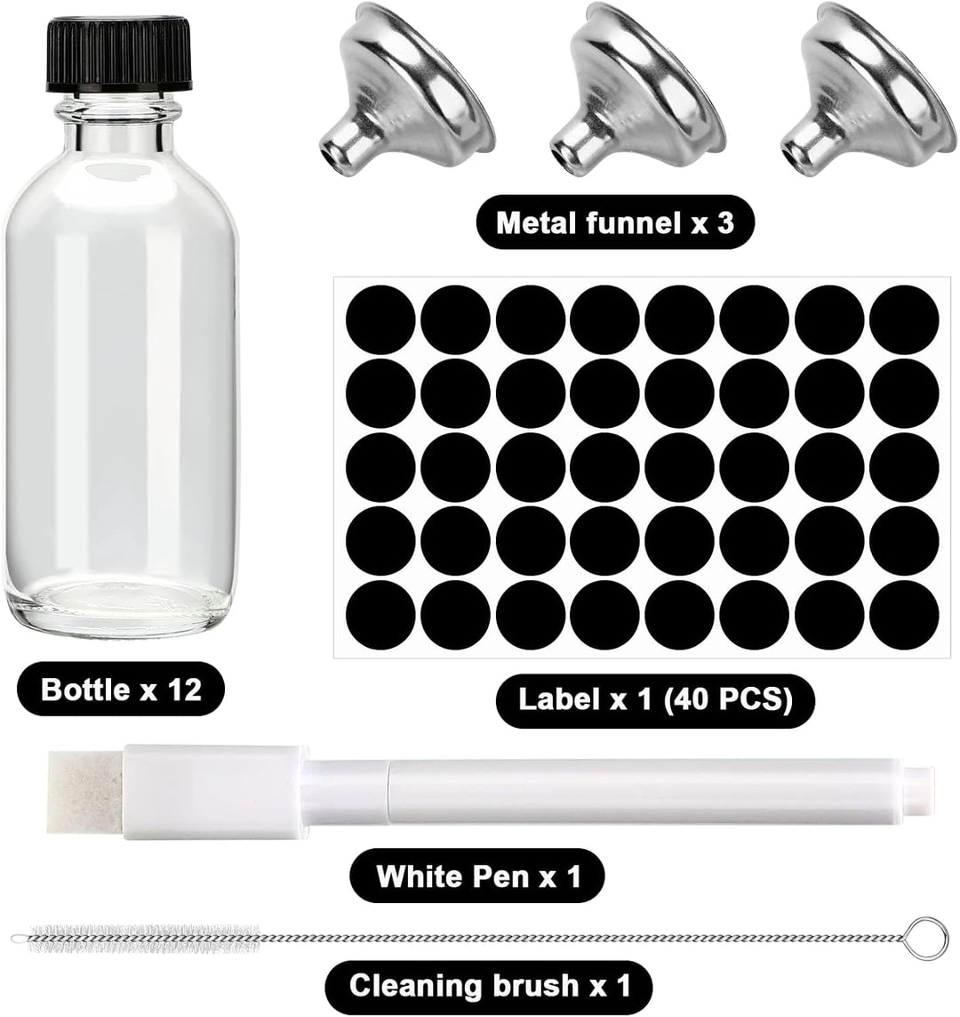 Mini Glasflaschen mit Deckel, 12 Shot Flaschen zum Befüllen 60ml, Kleine Glasflaschen, Kleine Schnap
