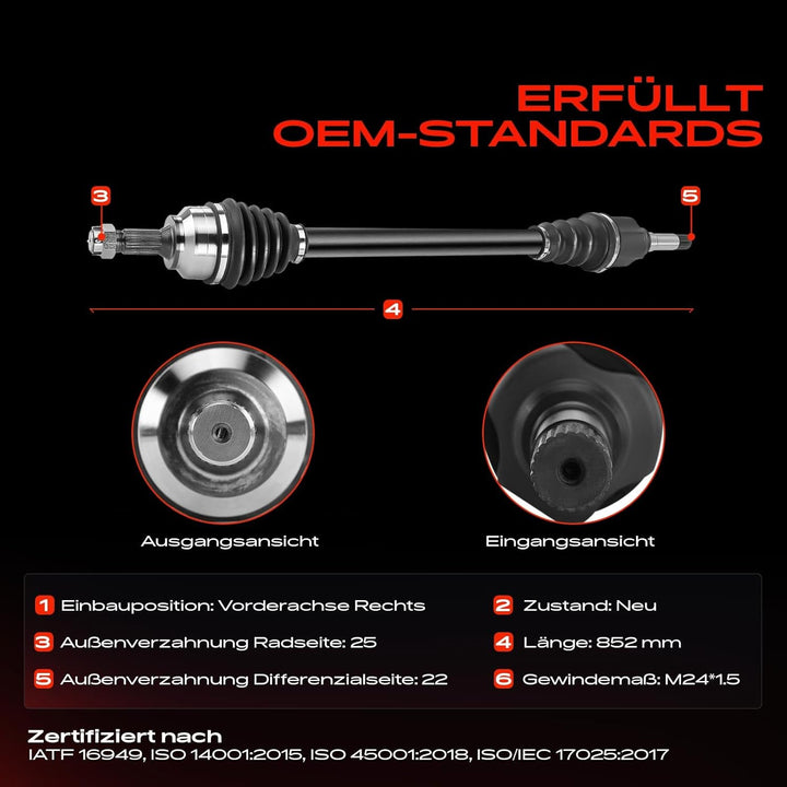 Frankberg Antriebswelle Vorderachse Rechts Kompatibel mit 207 WA WC 1.6L 2007-2013 207 CC WD 1.6L 20