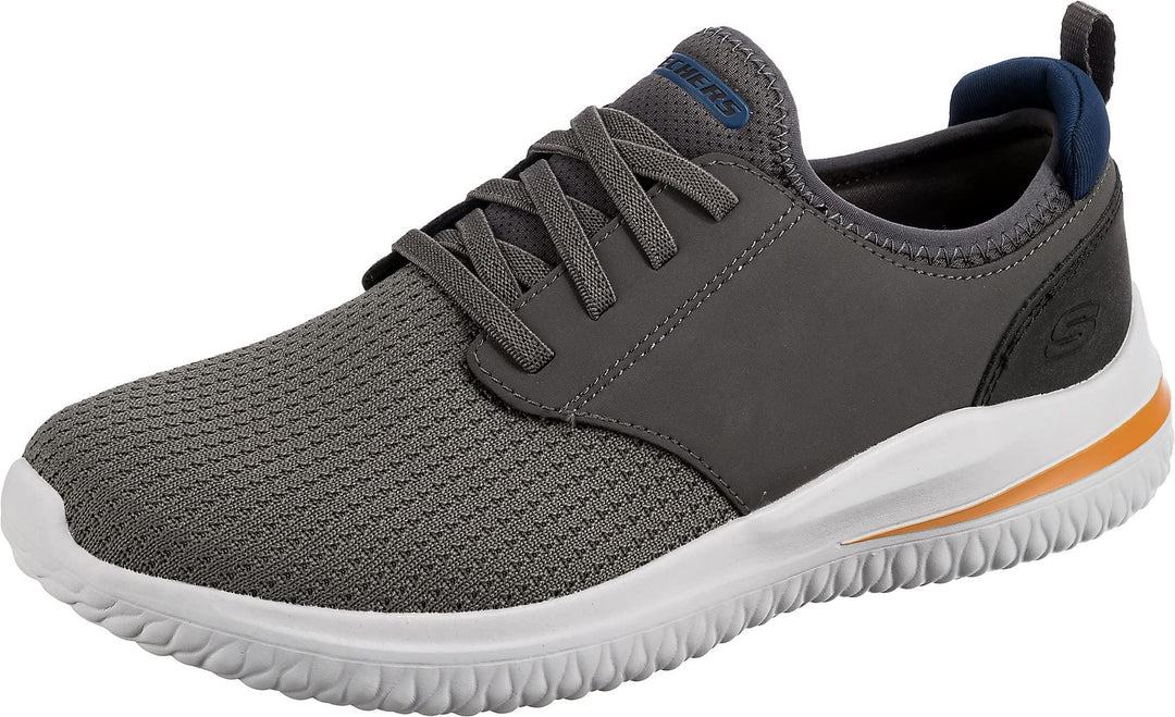 Skechers Herren Delson 3.0 Mooney Runde Zehenpartie, Bungee-Schnür-Slipper 44 EU Gray Knitted Mesh,