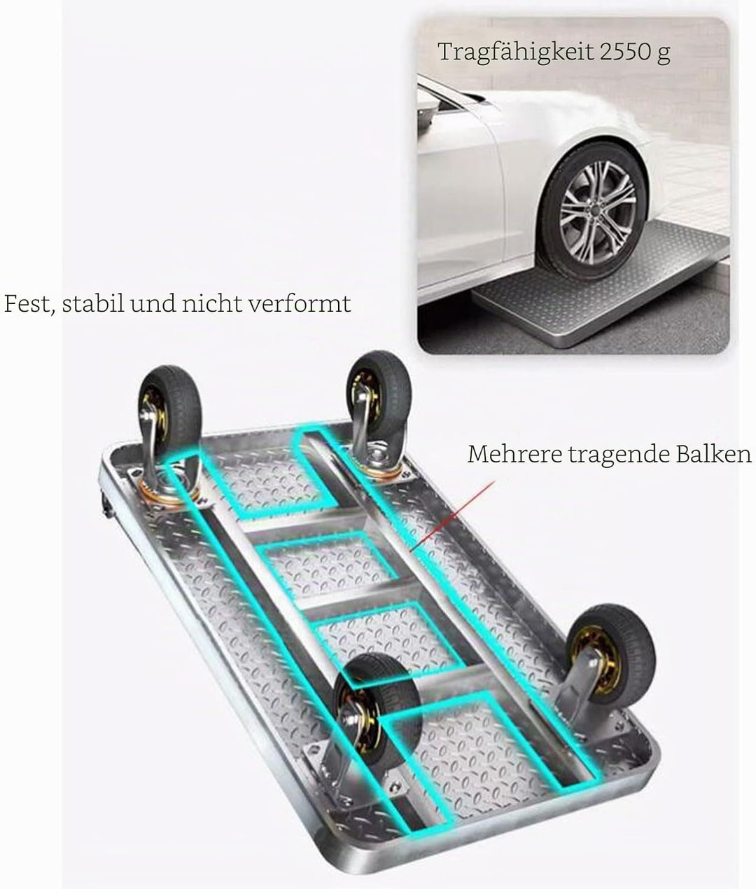 Klappbarer Plattformwagen,Push Cart mit 360°Drehrädern,Garage Lager bewegliches Plattform-Handwagen,