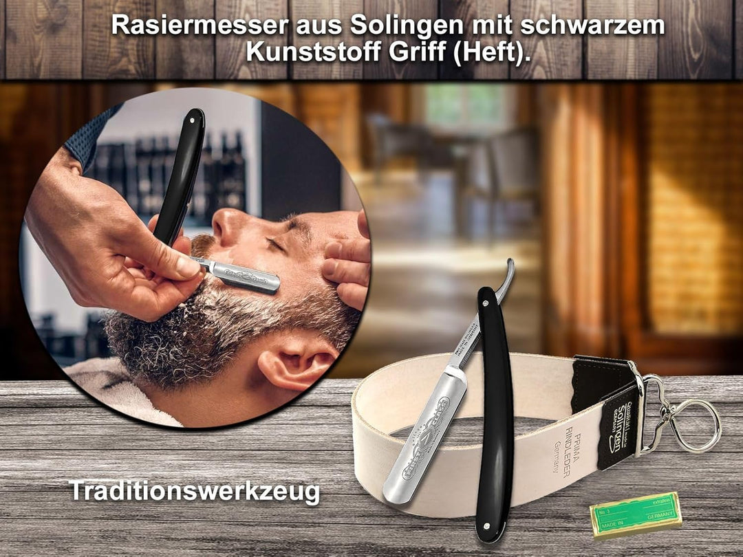Rasiermesser Solingen Set mit Abziehleder und Paste Made in Germany - Premium Rasier-Set für Herren