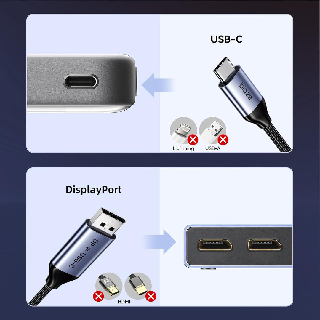 USB C auf DisplayPort Kabel 1.2M, Bidirektional 8K@60Hz, 4K@240Hz, Thunderbolt 3/4/5, DP 1.4, Kompat