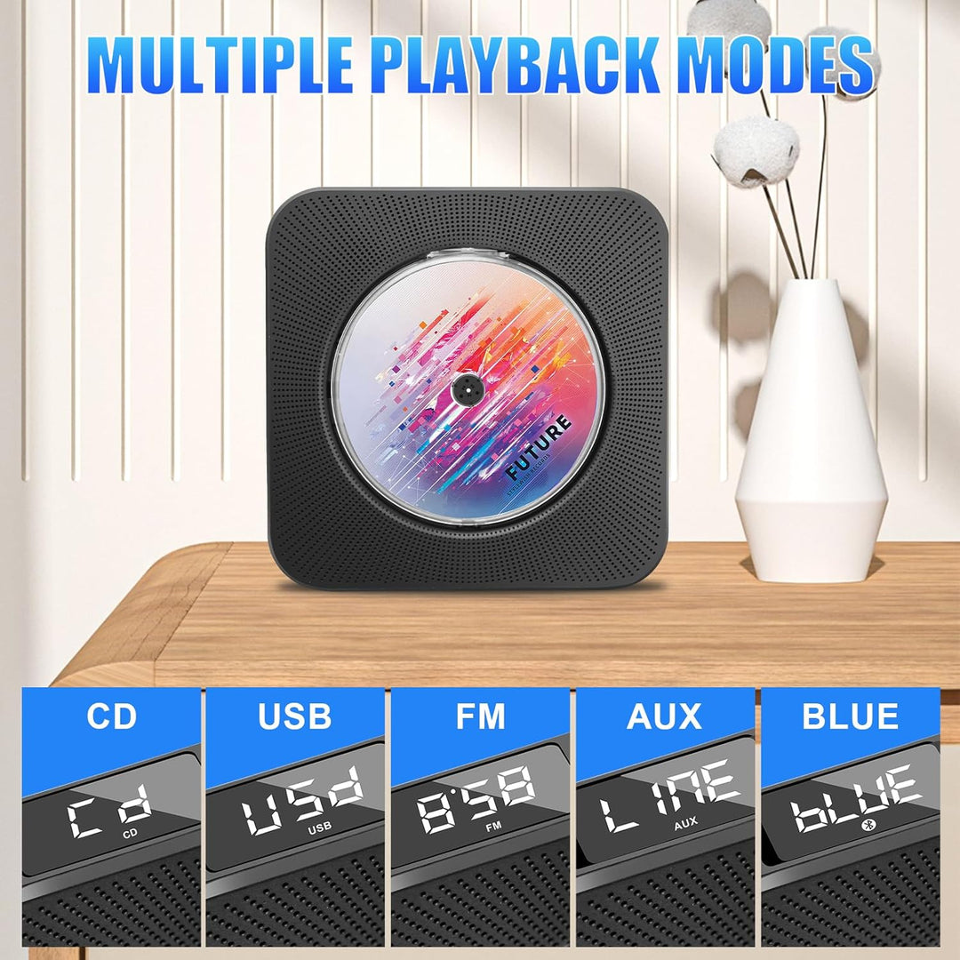 Tragbarer CD-Player für Zuhause mit Lautsprechern - Bluetooth Desktop CD-Player Eingebaute HiFi-Laut