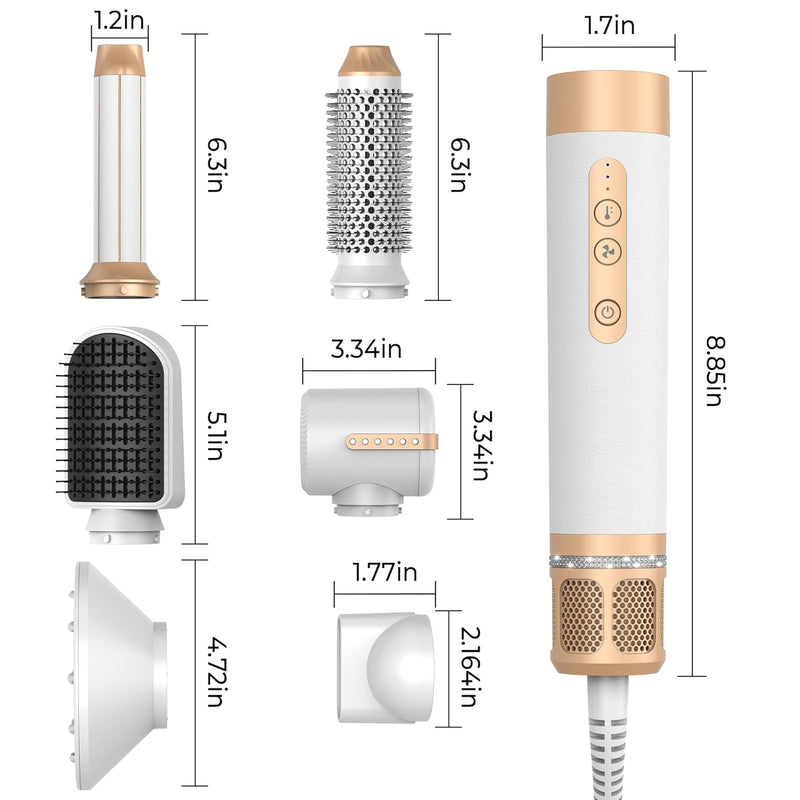 UKLISS Hot Air Styler 7 in 1, Haartrockner Set mit 7 Zubehör: Auto-airflow Lockenstab, Haartrockner