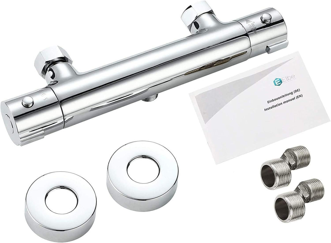 Duschthermostat von ELBE aus Messing, Thermostatarmatur mit Sicherheitstaste bei 38°C, verchromte Br