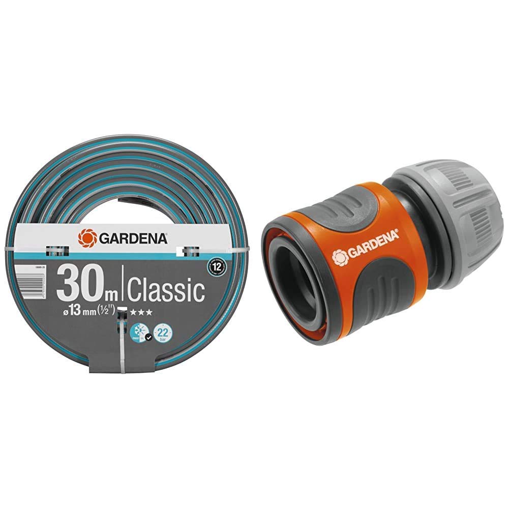 Gardena Classic Schlauch 13 mm (1/2 Zoll), 30 m & Schlauchverbinder 13 mm (1/2 Zoll) und 15 mm (5/8