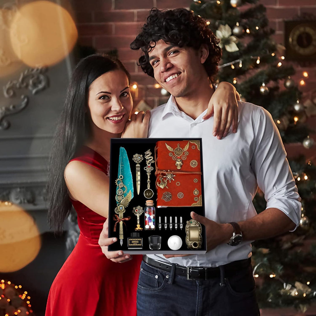 MPRINCE Schreibfeder Tinte Set Leder Notizbuch mit Quill Stift, Notizbuch, 5 austauschbare Schreibfe