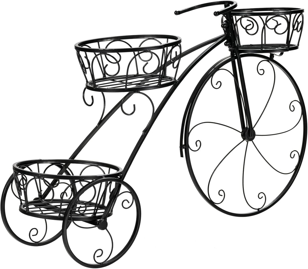 GOPLUS Pflanzenregal Fahrrad, Blumenregal mit 3 Ebenen, Blumenständer aus Metall, Pflanzenständer Bl