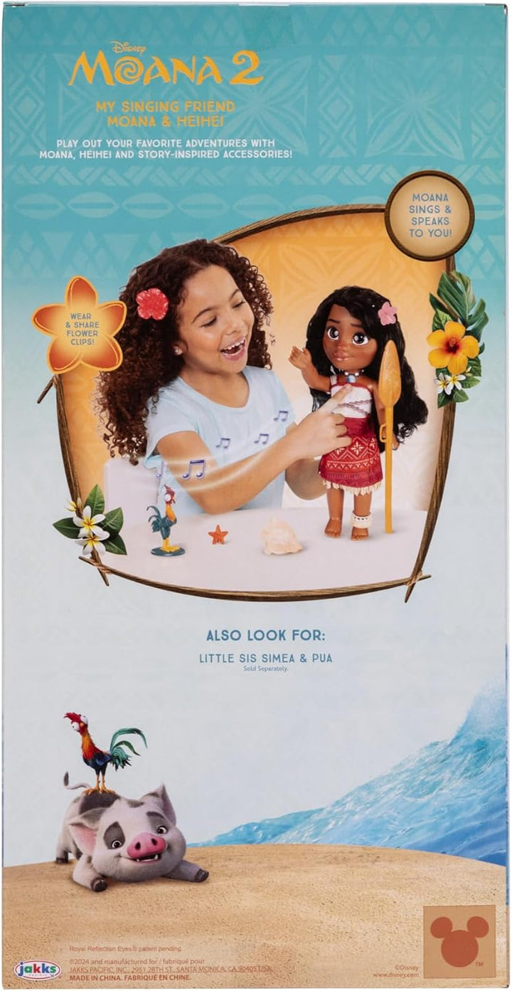 Disney - Vaiana 2 – Singende Puppe Vaiana, beweglich - Grösse 35 cm – polynesisches Outfit – Frisier
