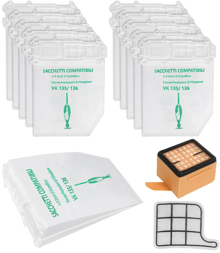 10 Staubsaugerbeutel und 1 Motorschutzfilter +1 Hygienefilter für VK 135 VK136
