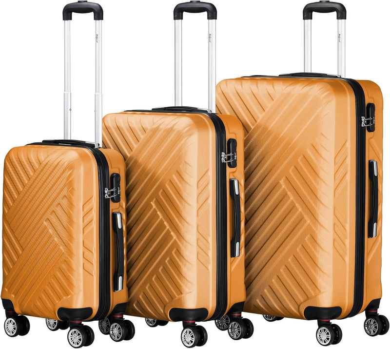 Zelsius Koffer Set 3 Stück, Orange | ABS Hartschalenkoffer mit Zahlenschloss, Doppelrollen und Innen