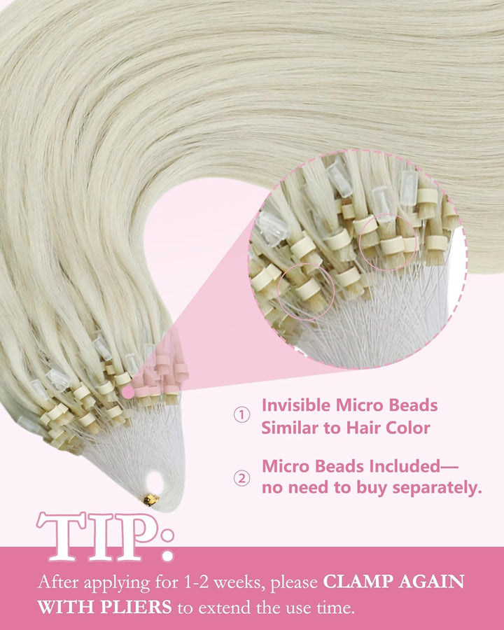 YoungSee Microring Extensions Echthaar 1g Blond Microring Extensions Platinblond Microring Hair Exte