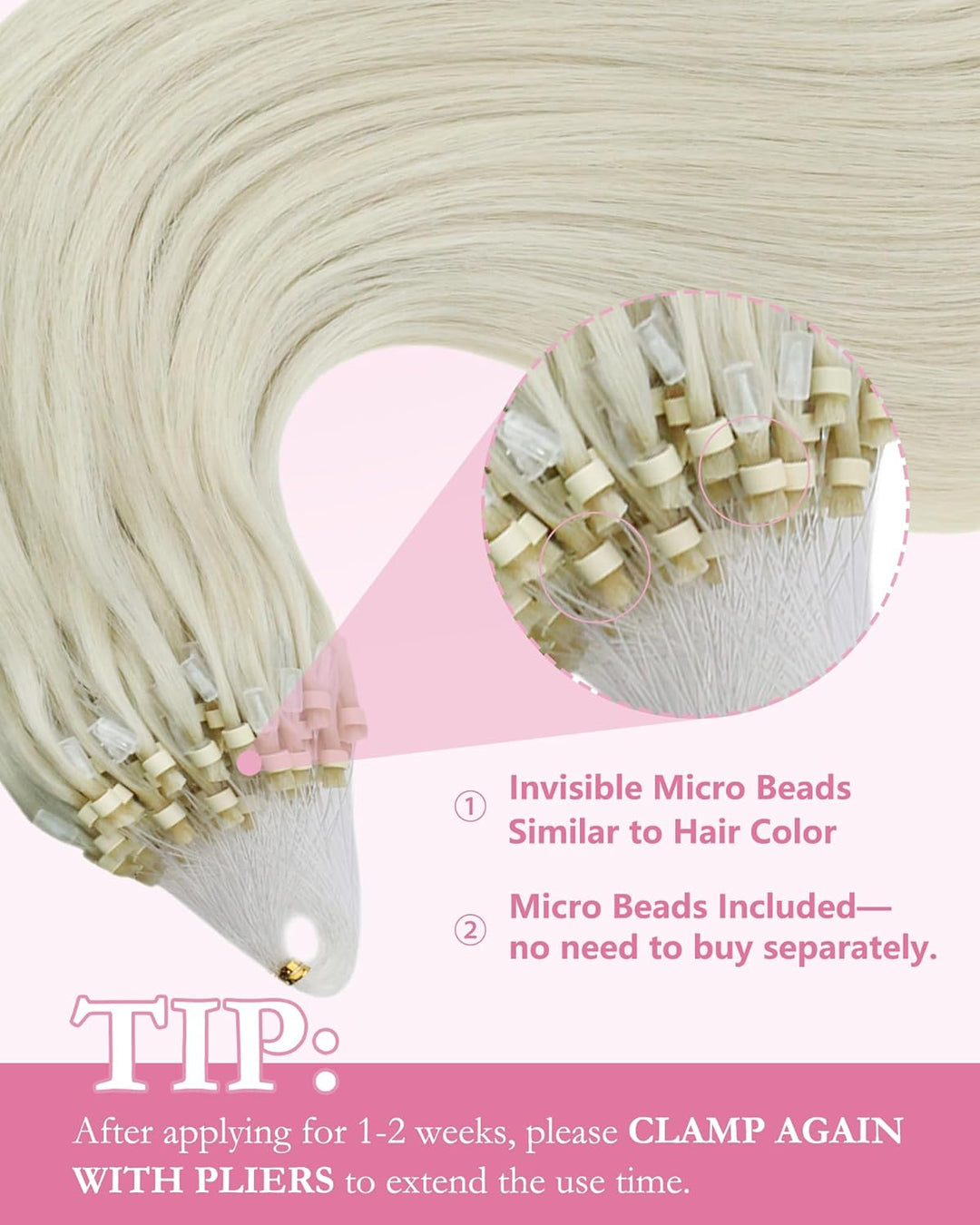YoungSee Echthaar Extensions Microring Blond Microring Extensions Echthaar Platinblond Microring Hai