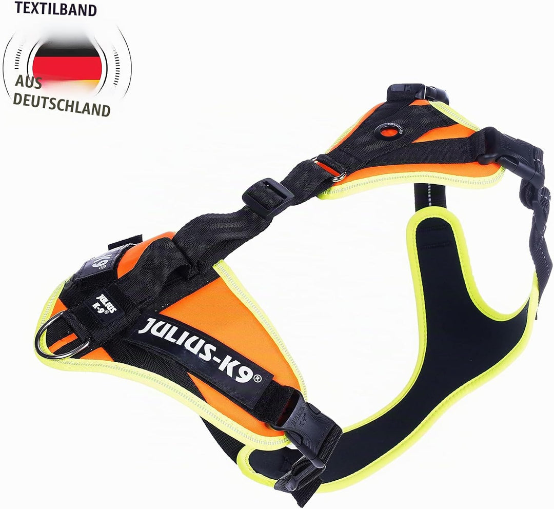 Julius-K9, 19MTR-FOR-XS-AMZ, Mantrailing &amp; Outdoor Hundegeschirr, Grösse: XS, UV orange mit neon Ran