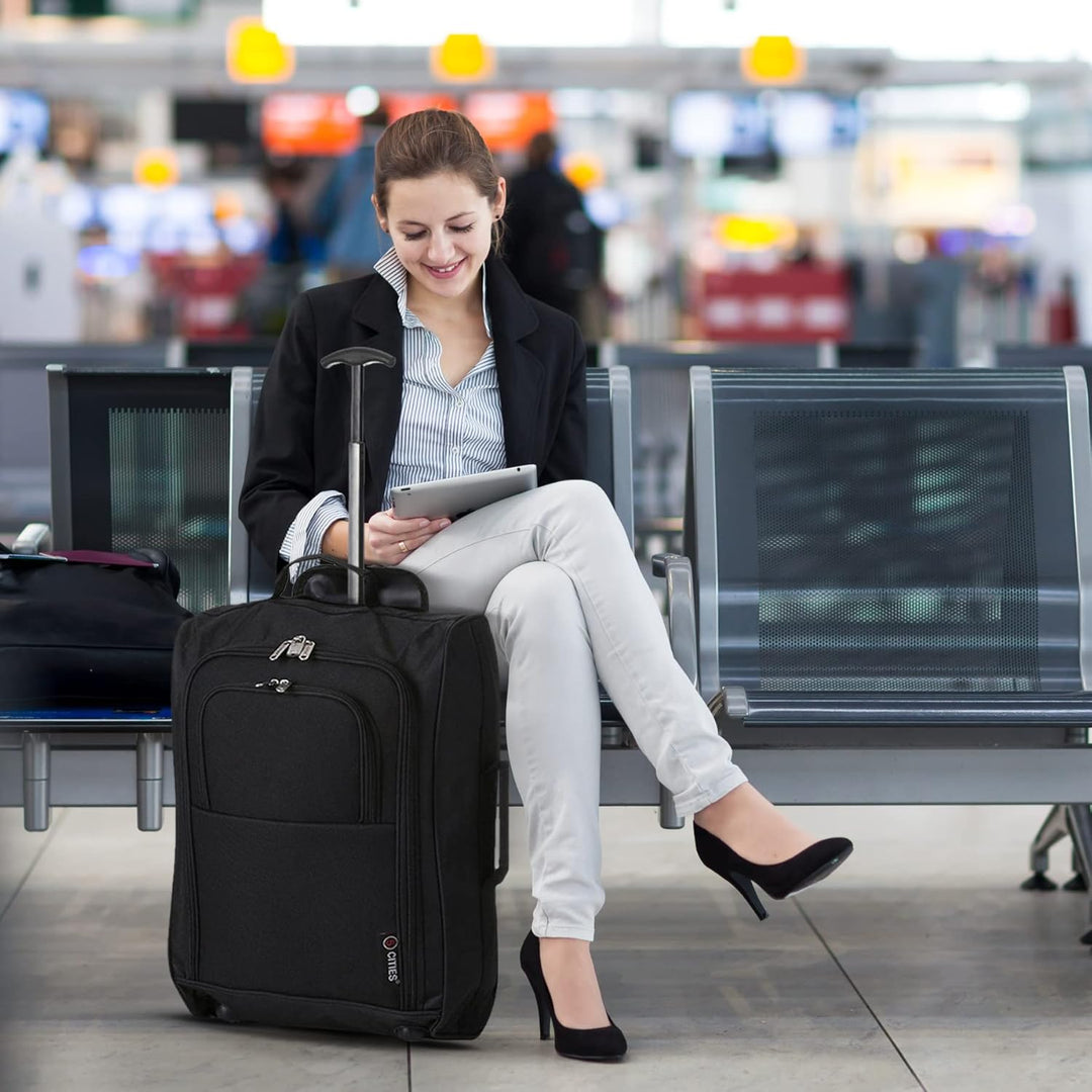 5 Cities Set von 2 Leichtgewicht Handgepäck Kabinengepäck Flugtasche Koffer Trolley Gepäck
