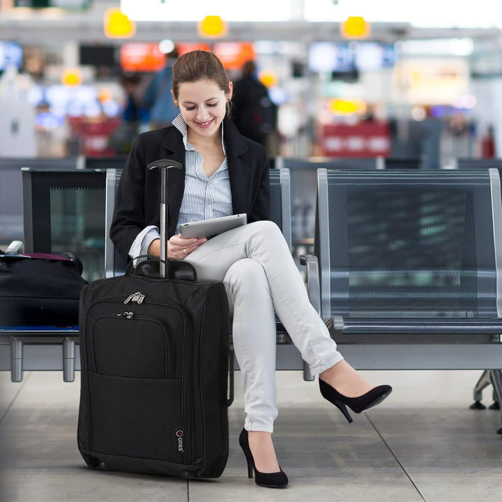 5 Cities Set von 2 Leichtgewicht Handgepäck Kabinengepäck Flugtasche Koffer Trolley Gepäck
