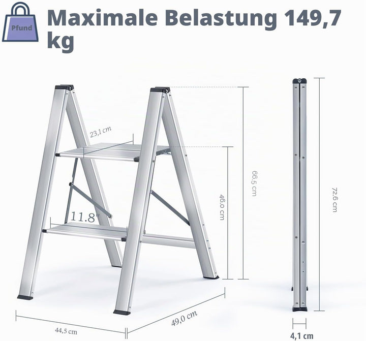 Kingrack Stufenleiter,Klapptritt,Aluminium Tritthocker,rutschfeste Stehleiter,klein und kompakt,Bela
