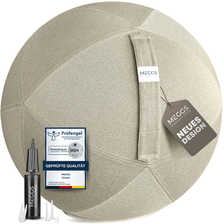MEGGS® Stoff-Sitzball 65cm, Ergonomisch Sitzen im Büro & Zuhause, [Wegrollschutz & Platz-Sicher], Pe