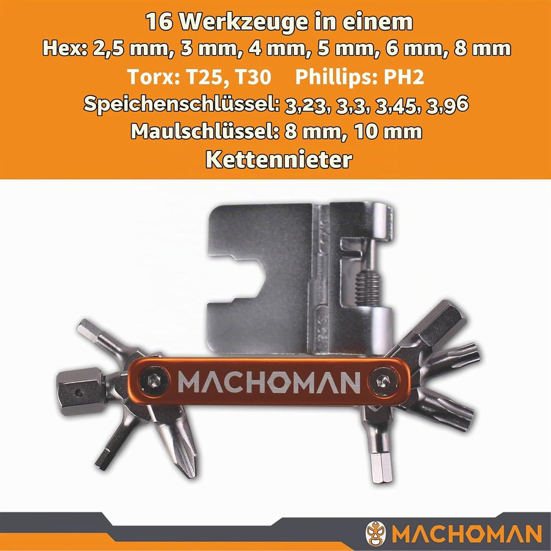 MACHOMAN Multifunktionales, zusammenklappbares Reparaturwerkzeug für Fahrräder (MFT0016), MFT0016