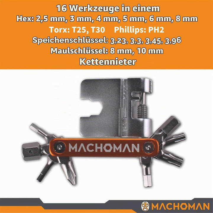 MACHOMAN Multifunktionales, zusammenklappbares Reparaturwerkzeug für Fahrräder (MFT0016), MFT0016