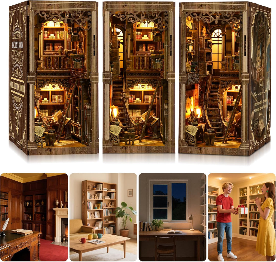 Book Nook Kit für Erwachsene: LUMYCE Holzpuzzle DIY Miniatur Haus 3D Puppenhaus - Buchstütze für Büc