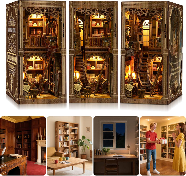 Book Nook Kit für Erwachsene: LUMYCE Holzpuzzle DIY Miniatur Haus 3D Puppenhaus - Buchstütze für Büc
