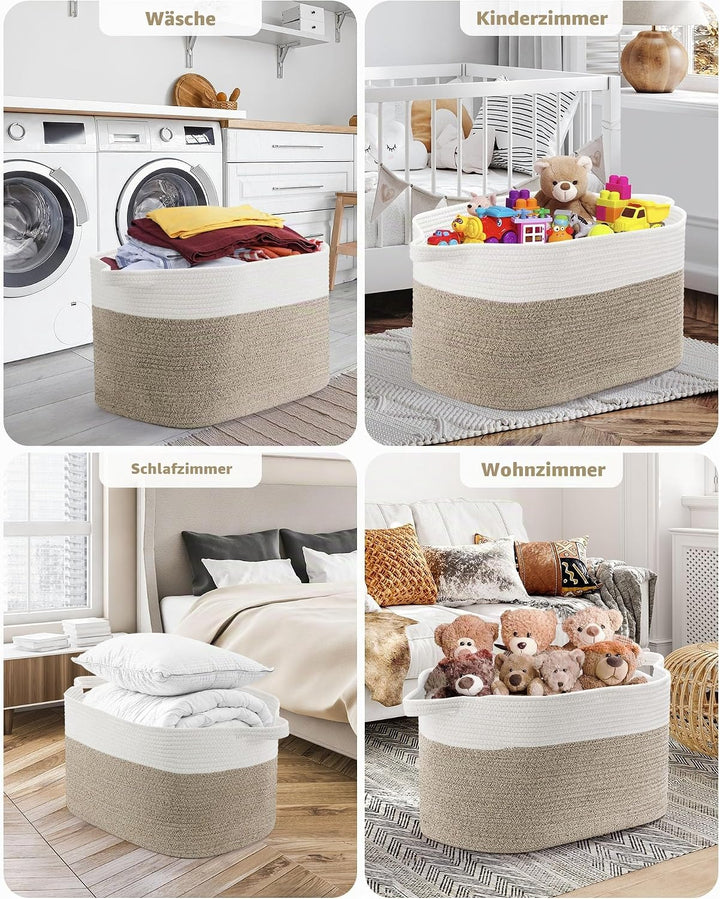 Faltbarer Wäschekorb, Korb Aufbewahrung, 63L Grosse Wäschesammler, Laundry Baskets aus Baumwolle, Ge