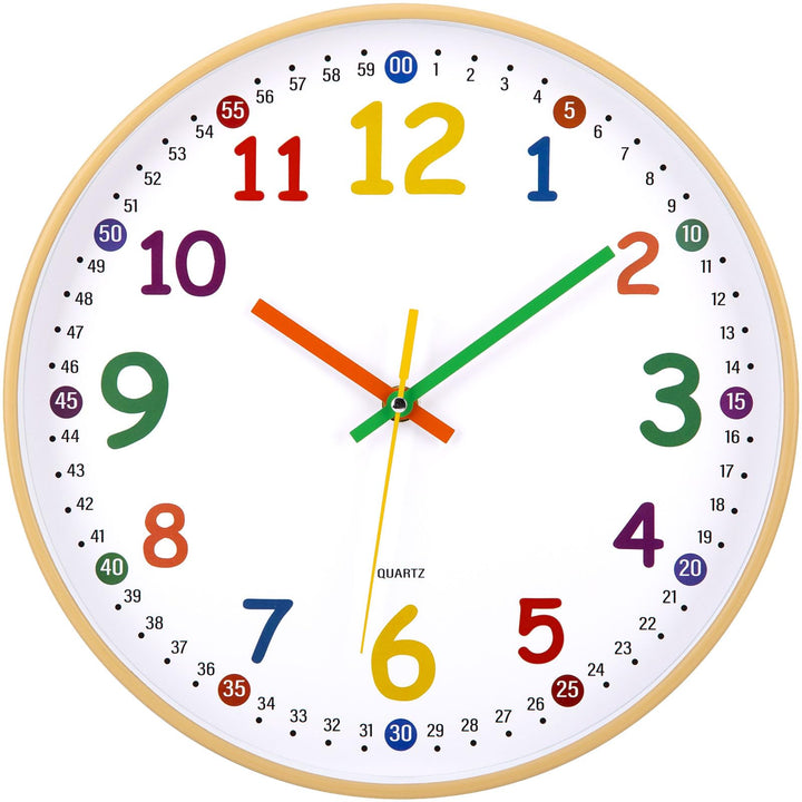 ACCSHINE Kinder Wanduhr ohne Tickgeräusche Lernuhr 30cm Bunt Zahlen Modern Quartz Lautlos Wanduhren