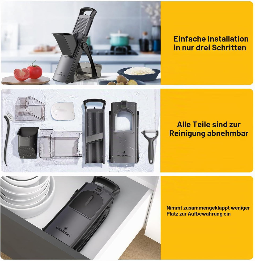 ONCE FOR ALL Gemüseschneider mit Auffangbecken, Gemüsehobel ideal als Pommesschneider &amp; Kartoffelsch
