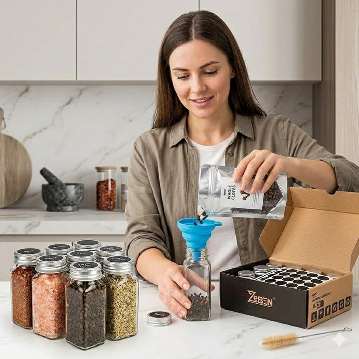 ZEBEN® Gewürzgläser Set 120 ml – 25 leere Glasdosen mit Deckel, einheitliche Gewürzaufbewahrung für