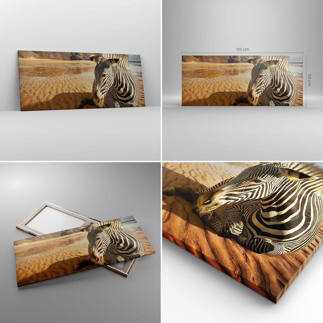 Wandbilder Dekoration Wohnzimmer Zebra Strand Landschaft Panorama Bilder auf Leinwand 120x50cm Leinw