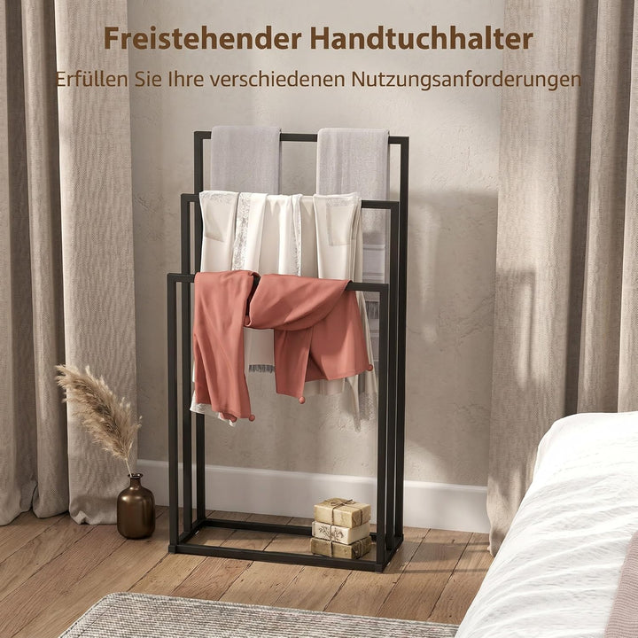 HOMCOM Handtuchhalter Stehend Handtuchständer mit 3 Stangen, Handtuchleiter aus Stahl, Badetuchhalte