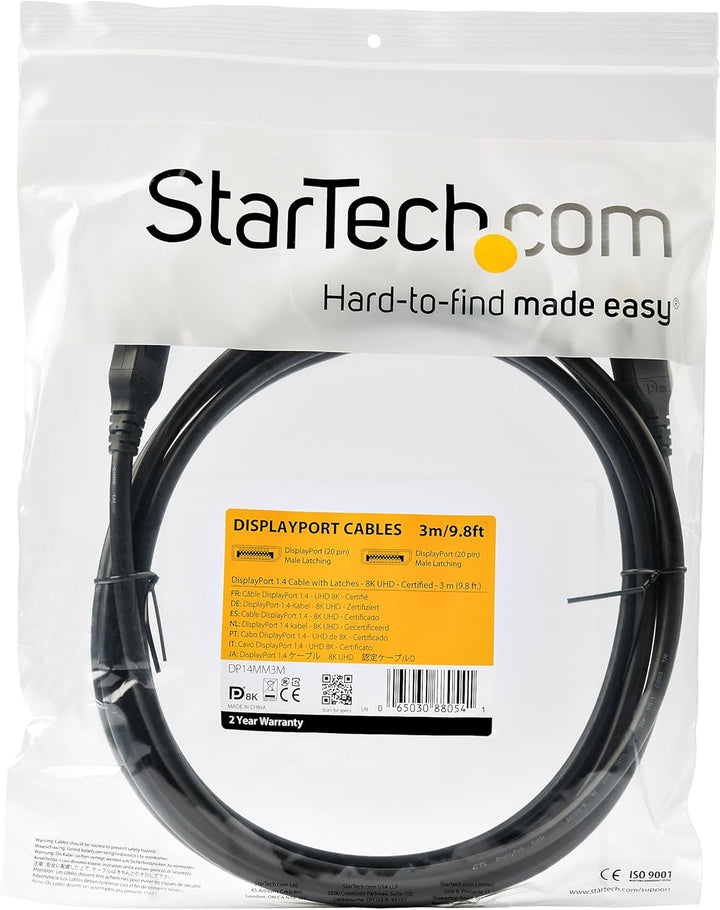StarTech.com 3m VESA zertifiziertes DisplayPort 1.4 Kabel, 8K 60Hz HBR3 HDR, DP zu DP Video-Monitork