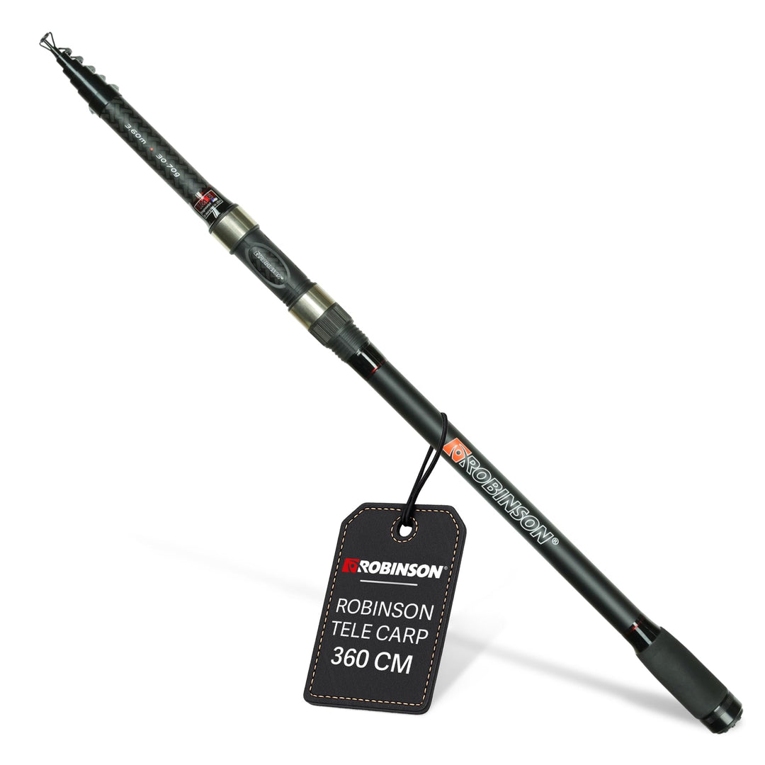 Robinson Angelrute - Teleskoprute Karbon - Kompaktes Transportmass - Robuste Ringe - Rutschfester Ro