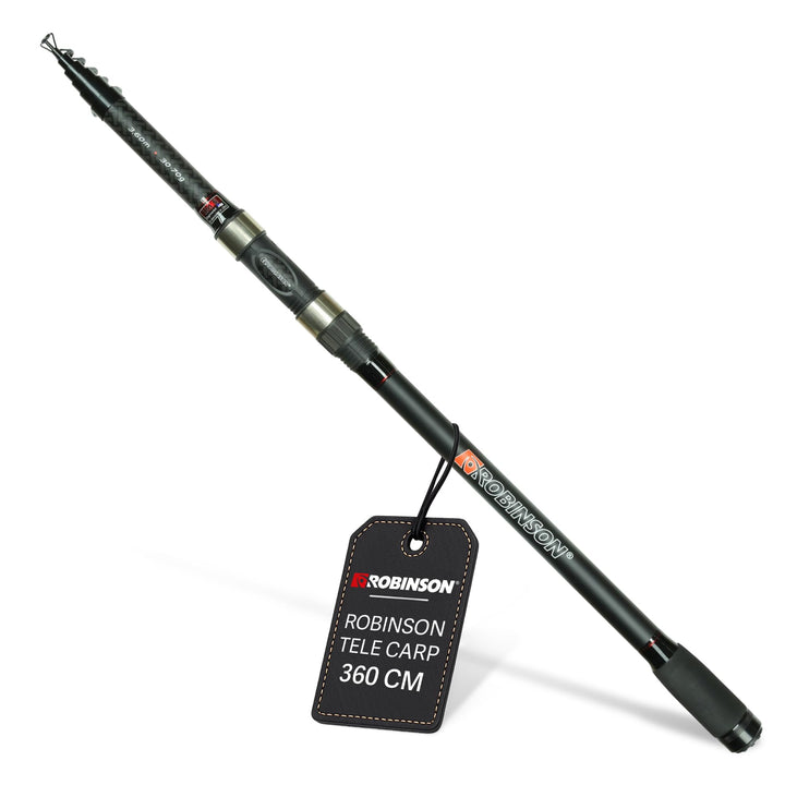 Robinson Angelrute - Teleskoprute Karbon - Kompaktes Transportmass - Robuste Ringe - Rutschfester Ro