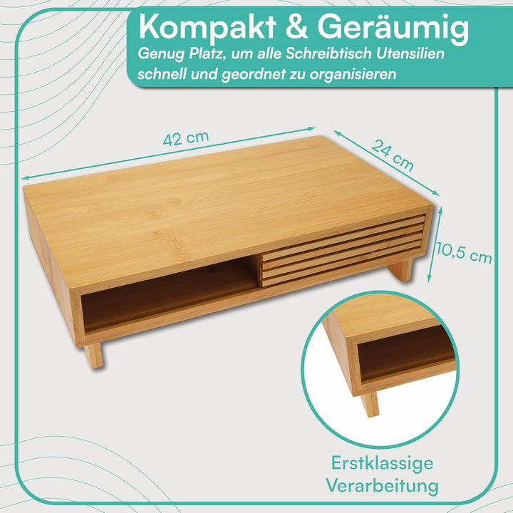 pixly® Monitorständer mit Schiebefach 42x24x10,5 cm ergonomische Monitorerhöhung Holz mit Stauraum S