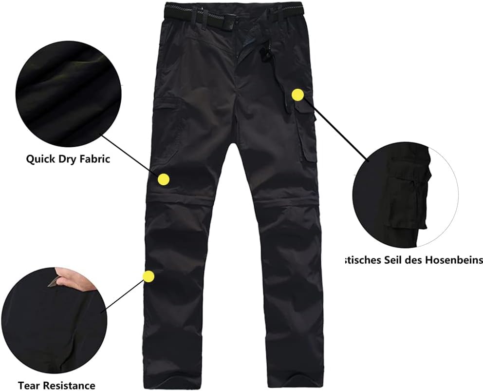 JOMLUN Herren Wanderhose Zip Off Leichte Atmungsaktiv Schnell Trockend Trekkinghose Abnehmbar Funkti